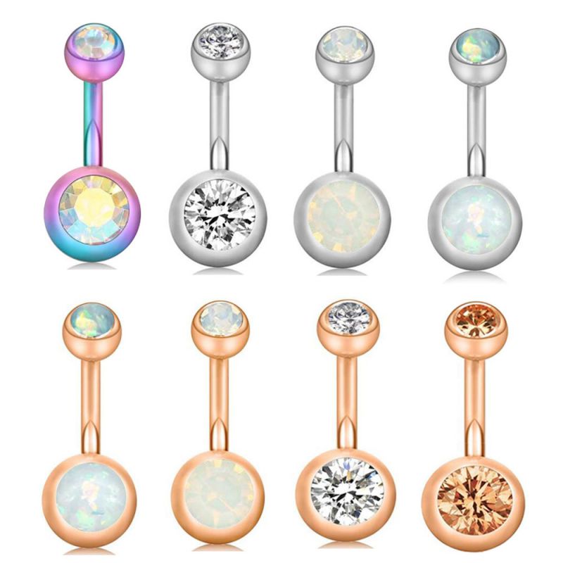 Piercing Geométrico Para Ombligo Con Bola De Perla De Acero Inoxidable