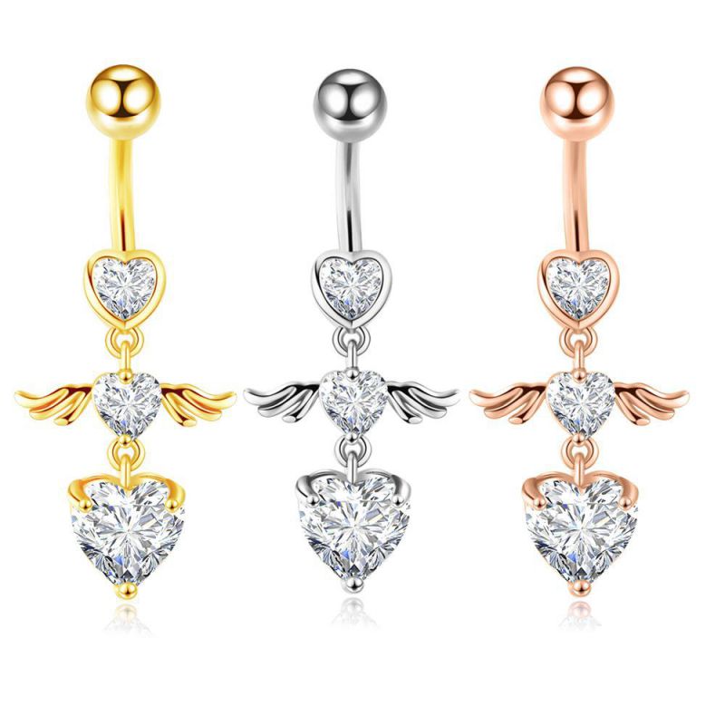 Perforación De Ombligo En Forma De Corazón De Diamante De Acero Inoxidable