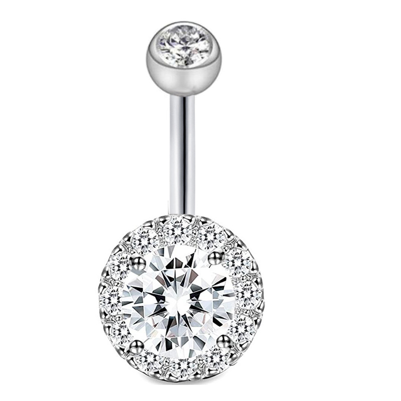 Uña Para Piercing De Ombligo Redonda De Acero Inoxidable Con Diamantes