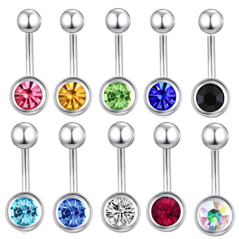 Uña Para Piercing De Ombligo Redonda De Acero Inoxidable Con Diamantes