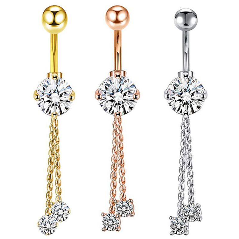 Uña Para Piercing De Ombligo Redonda De Acero Inoxidable Con Diamantes