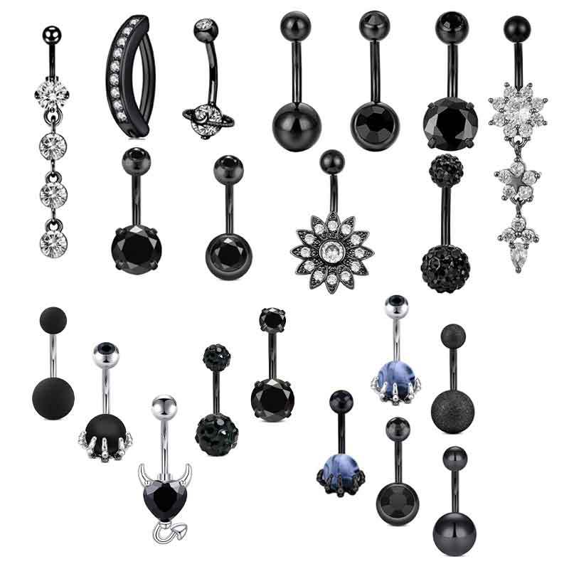 Juego De Uñas Para Piercing De Ombligo Con Diamantes Redondos De Acero Inoxidable