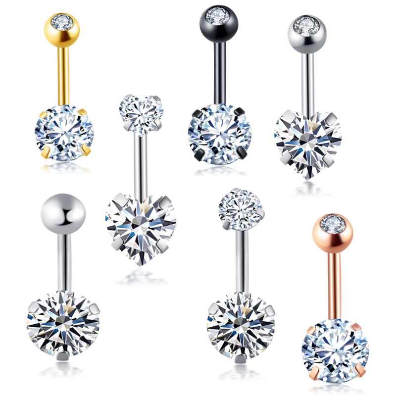 Juego De Piercing Para El Ombligo En Forma De Corazón Redondo Con Estrella De Cinco Puntas Y Diamantes De Acero Inoxidable