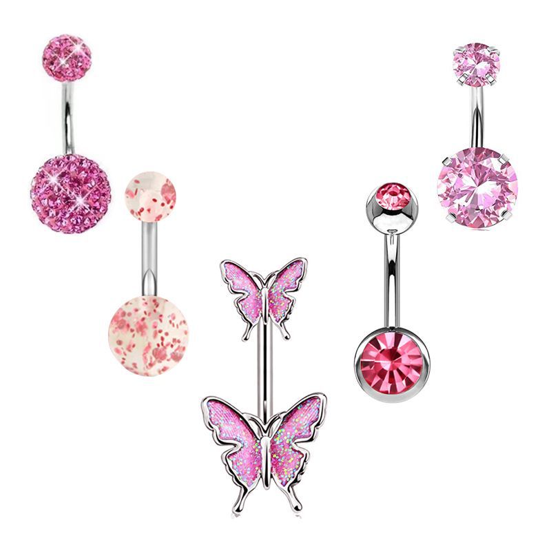 Juego De Uñas Para Piercing De Ombligo De Mariposa Con Diamantes De Acero Inoxidable