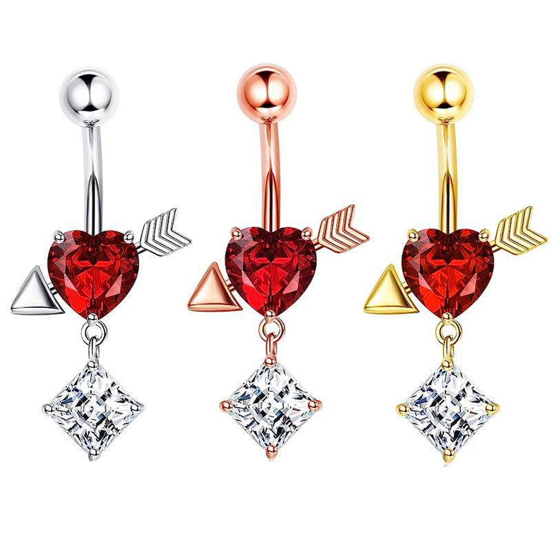 Perforación De Ombligo En Forma De Corazón De Diamante De Acero Inoxidable