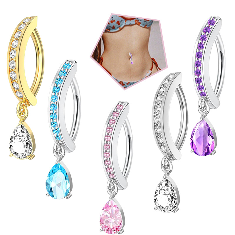 Uña Para Piercing De Ombligo En Forma De Lágrima De Diamante De Acero Inoxidable