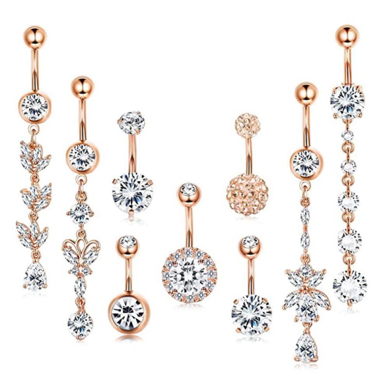 Piercing Para El Ombligo Con Forma De Mariposa De Acero Inoxidable Con Forma Geométrica Y Diamante Redondo.