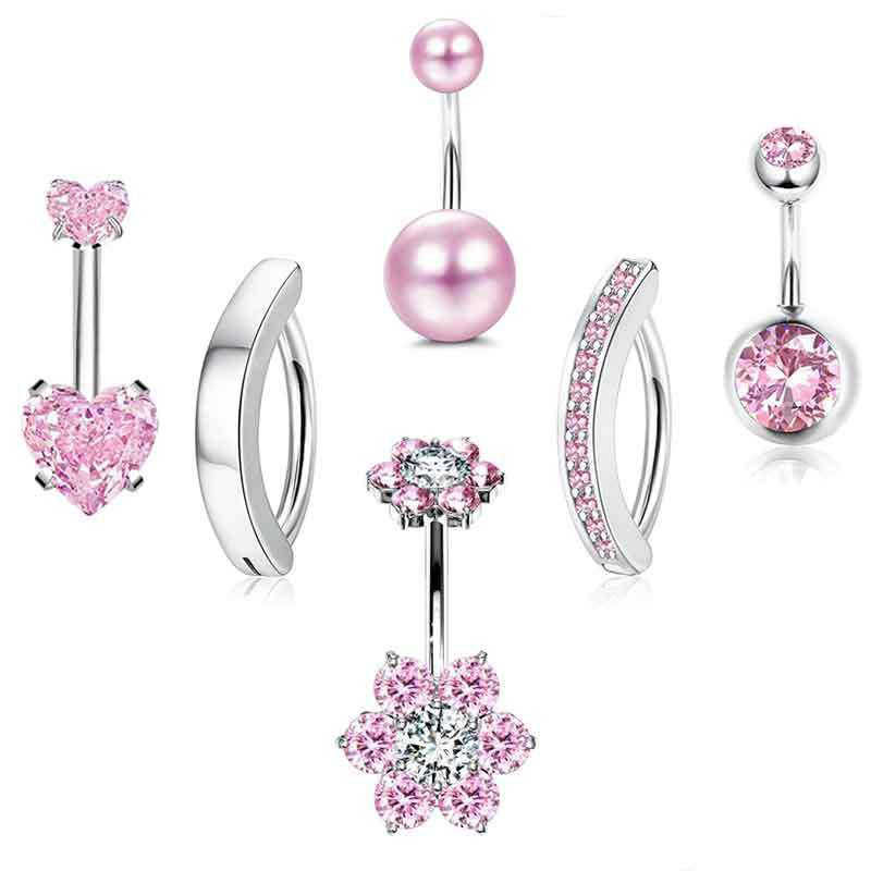Juego De Piercing Para Ombligo De Acero Inoxidable Con Forma De Corazón Flor Y Diamante Diseño Geométrico Redondo