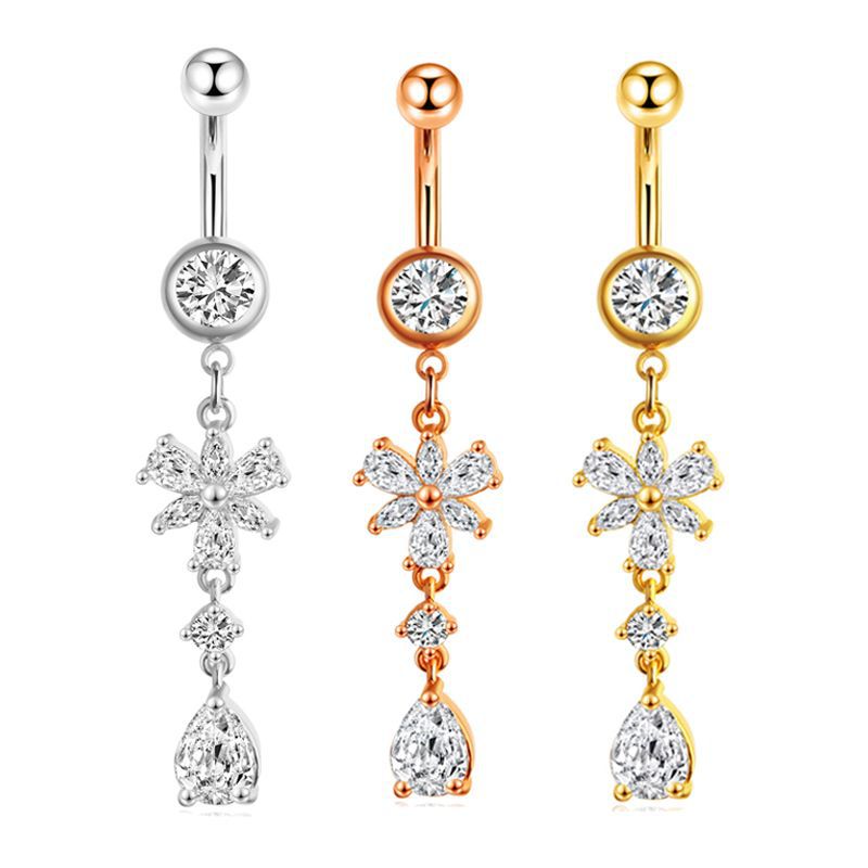 Piercing Para El Ombligo Con Forma De Arco De Diamante De Acero Inoxidable