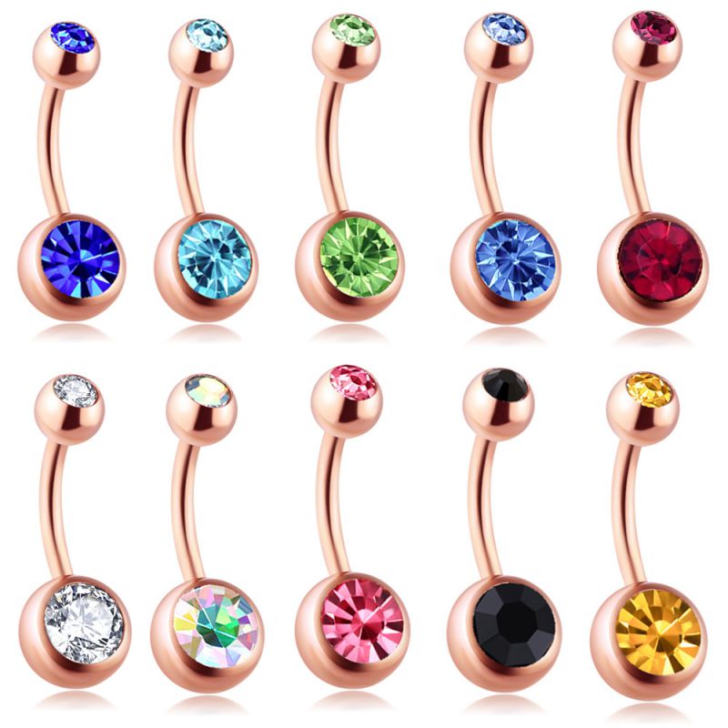 Uña Para Piercing De Ombligo Redonda De Acero Inoxidable Con Diamantes
