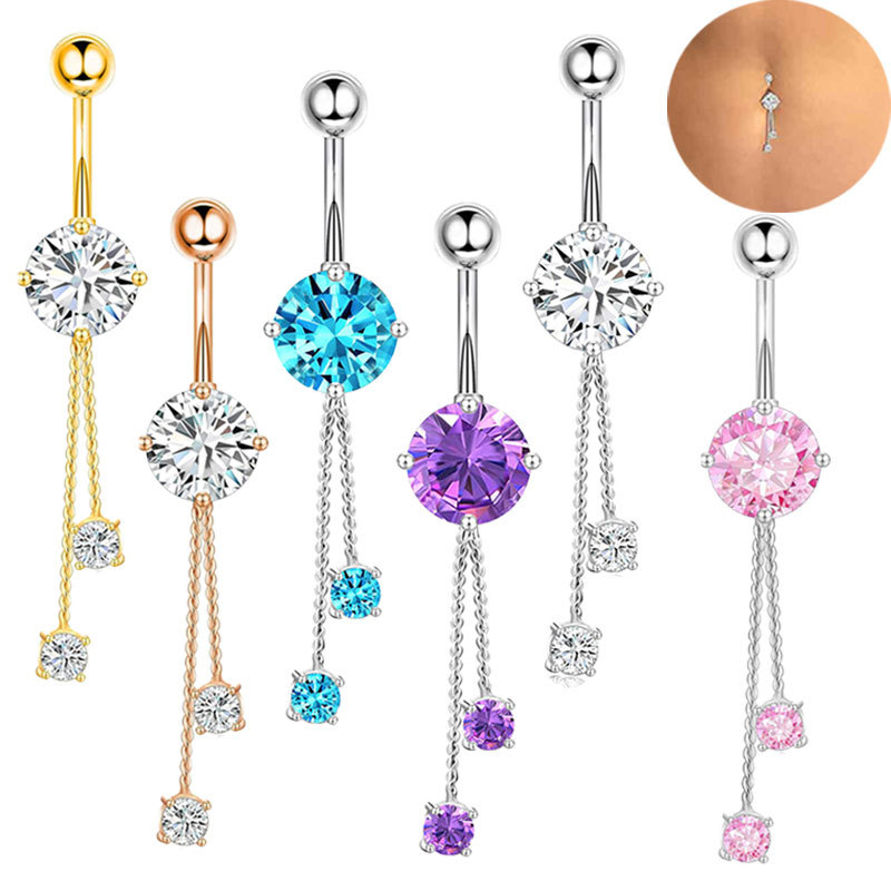 Uña Para Piercing De Ombligo Redonda De Acero Inoxidable Con Diamantes