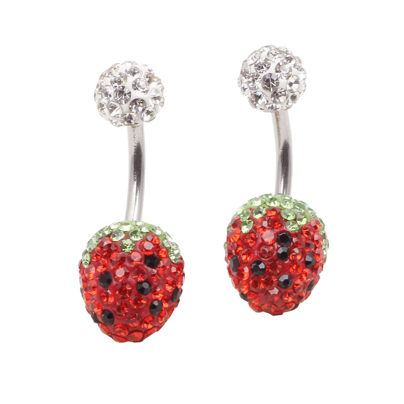 Piercing De Ombligo De Acero Inoxidable Con Forma De Fresa Y Diamante