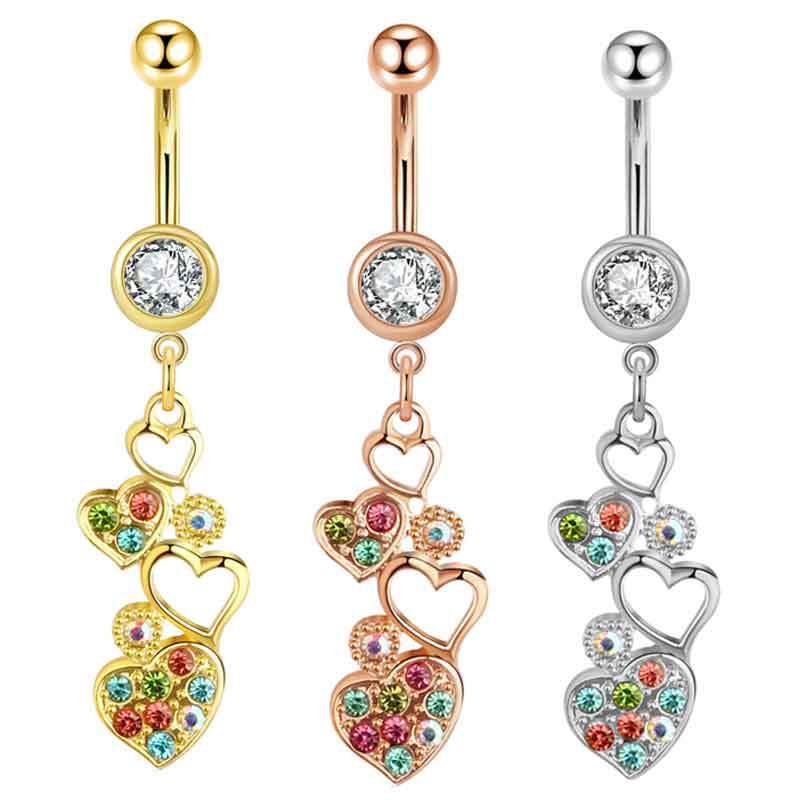 Perforación De Ombligo En Forma De Corazón De Diamante De Acero Inoxidable