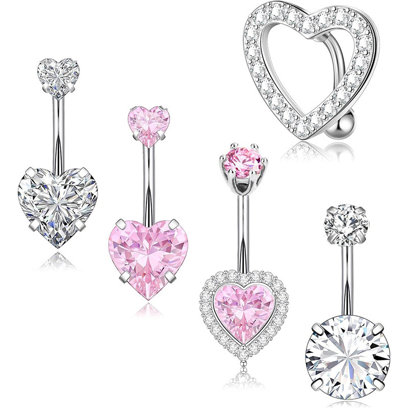Juego De Uñas Para Piercing En El Ombligo Con Forma De Corazón De Diamante De Acero Inoxidable