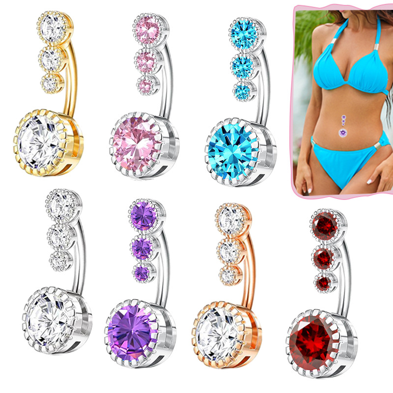 Uña Para Piercing De Ombligo Redonda De Acero Inoxidable Con Diamantes