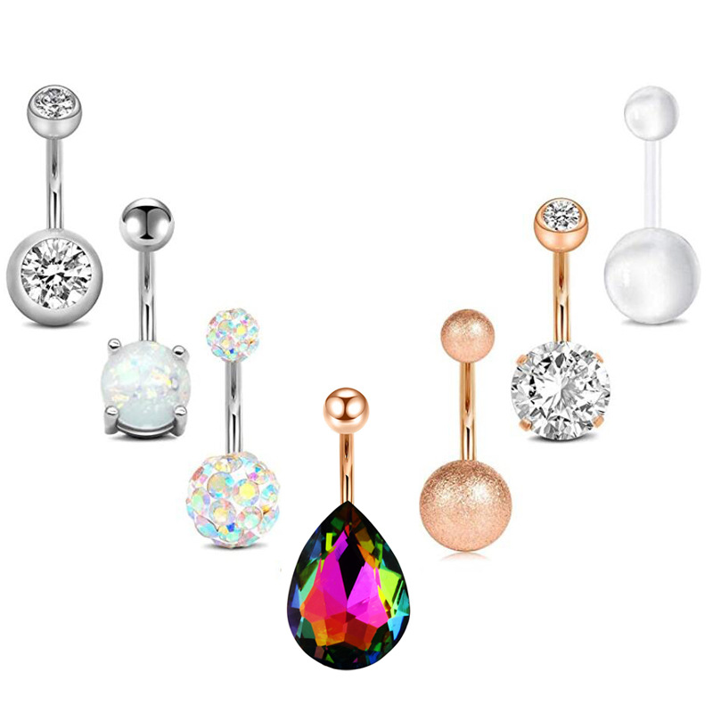 Juego De Uñas Para Piercing De Ombligo En Forma De Lágrima Con Diamantes Redondos De Acero Inoxidable