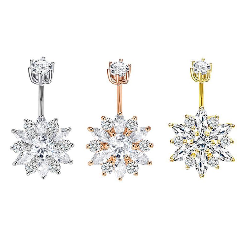 Perforación De Acero Inoxidable Con Forma De Flor De Diamante Para El Ombligo.