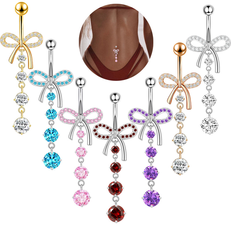 Piercing Para El Ombligo Con Forma De Arco De Diamante De Acero Inoxidable