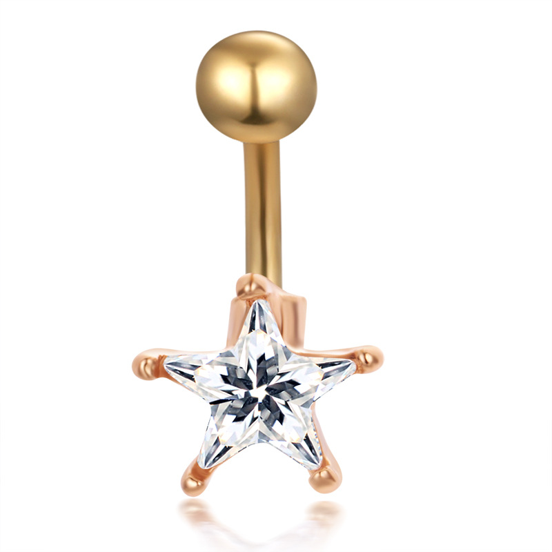 Piercing Para El Ombligo En Forma De Corazón De Diamante De Acero Inoxidable Con Forma De Estrella De Cinco Puntas.