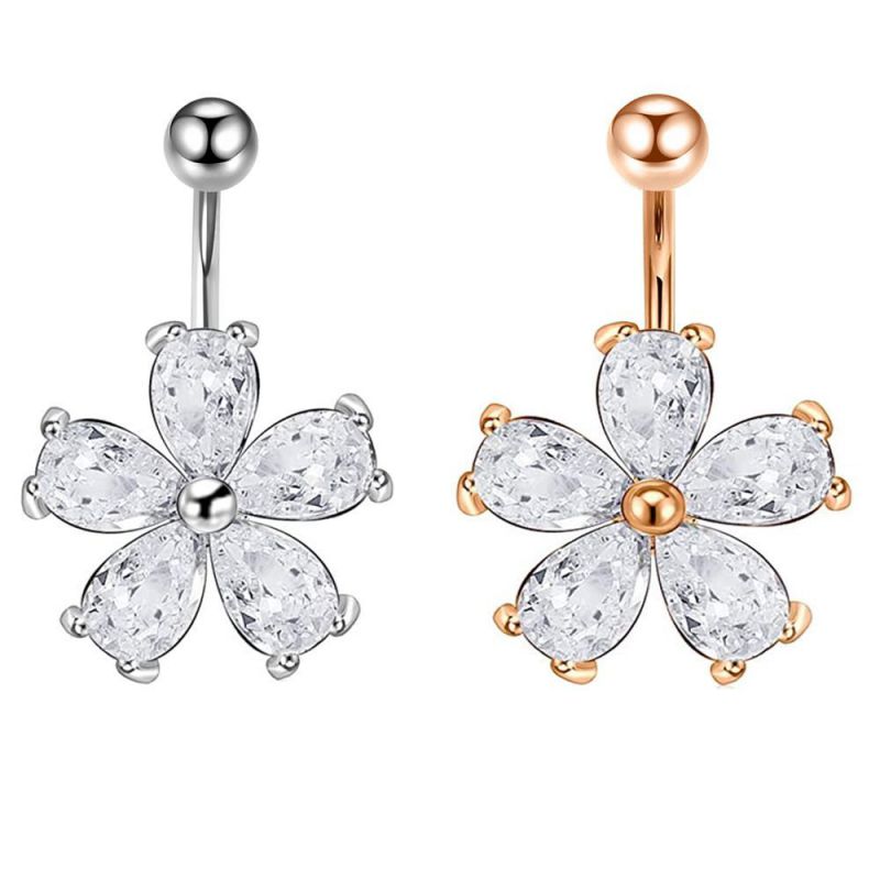 Perforación De Acero Inoxidable Con Forma De Flor De Diamante Para El Ombligo.