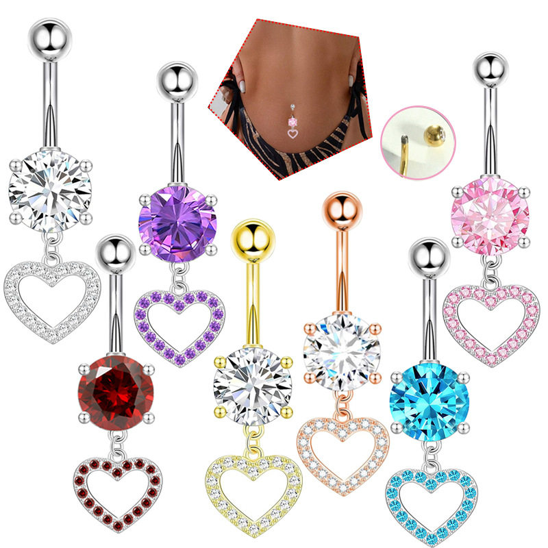 Perforación De Ombligo En Forma De Corazón De Diamante De Acero Inoxidable