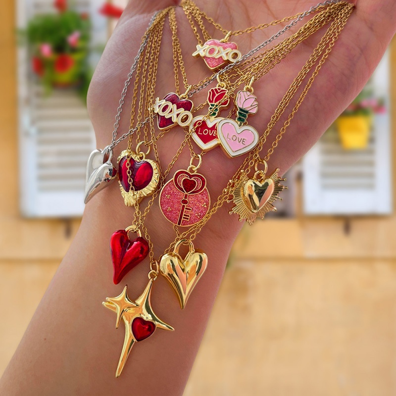 Collar De Acero De Titanio Con Forma De Corazón Y Estrella Con Gotas De Aceite