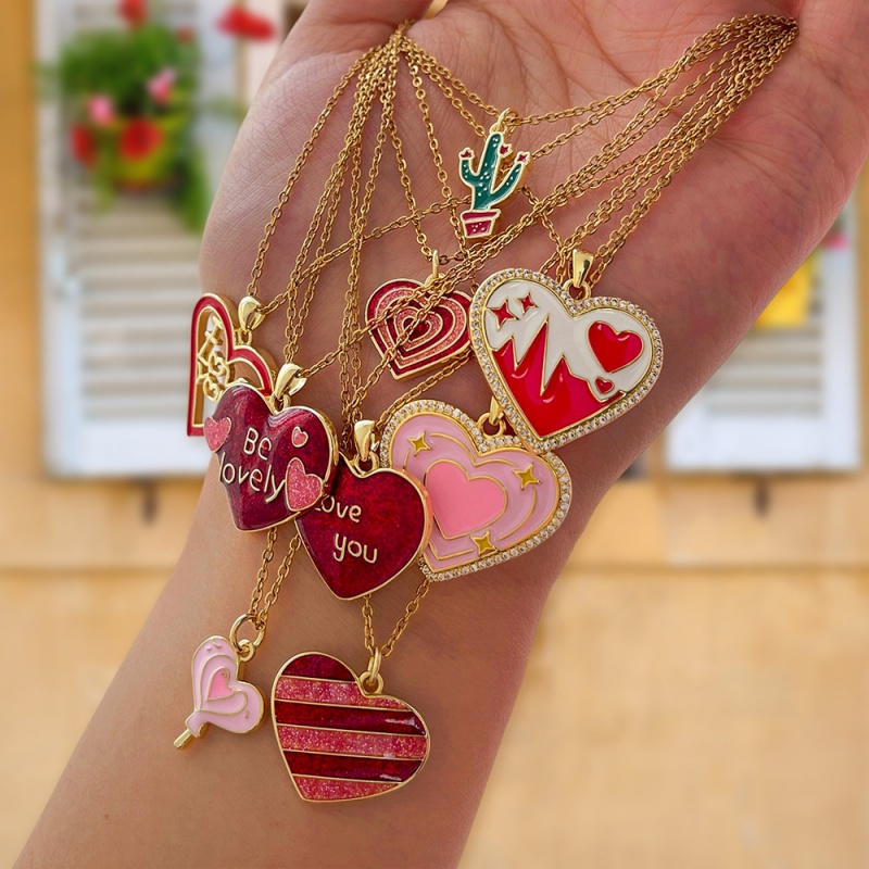 Collar De Corazón Con Gota De Aceite De Circonita Incrustada En Acero De Titanio
