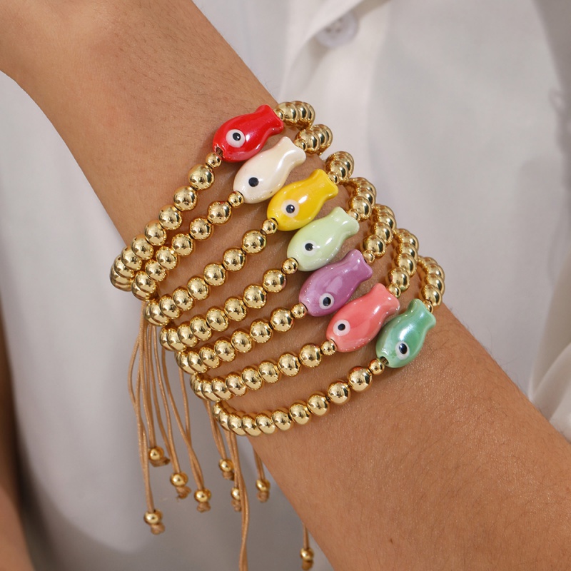 Pulsera Trenzada De Cuentas De Cobre Con Forma De Pez De Resina (4/6 Mm)
