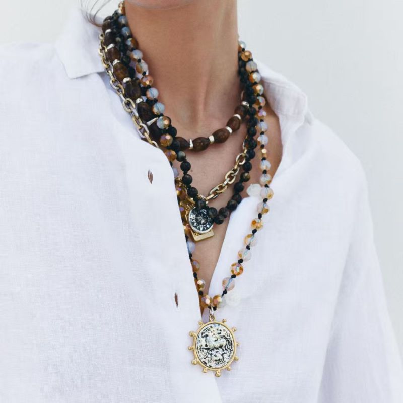 Stacking Necklaces Alloy Multi-layer Beaded Badge Necklace