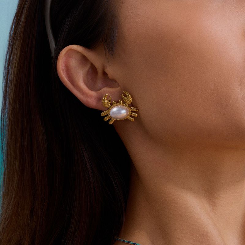 Pendientes De Cangrejo Con Perla De Acero Inoxidable