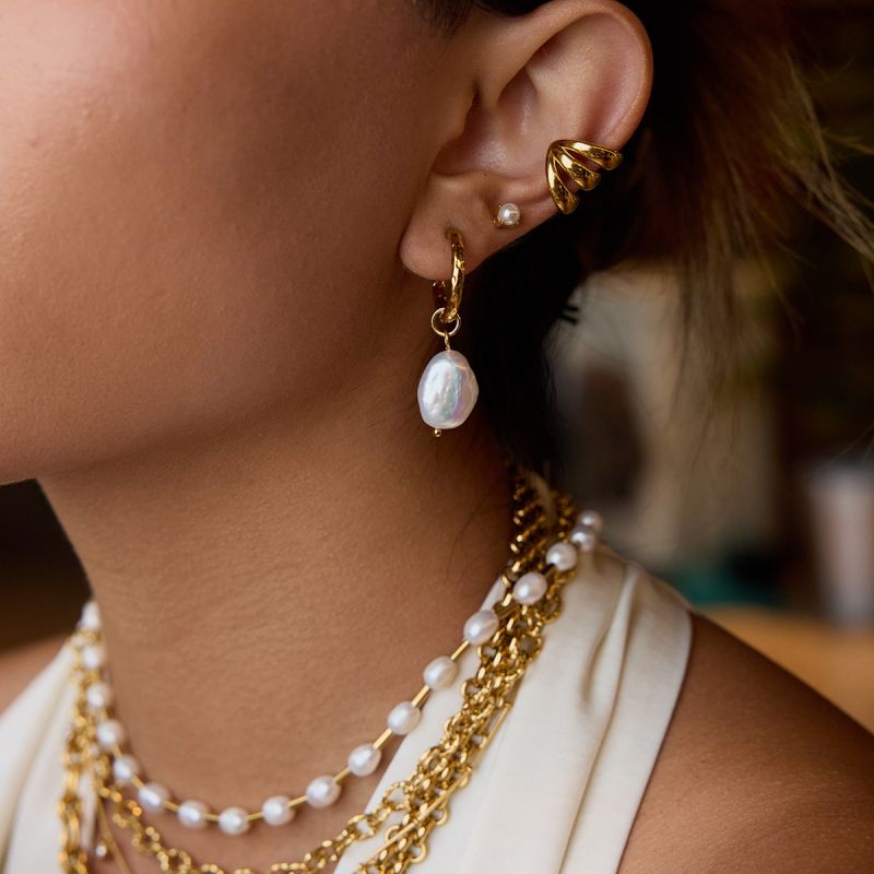 Earring 1# Stainless Steel Pearl Hoop Earrings