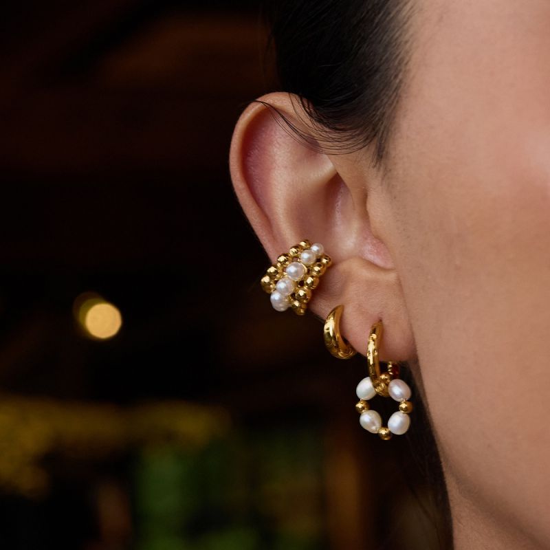 Earrings Stainless Steel Pearl Beaded Hoop Earrings