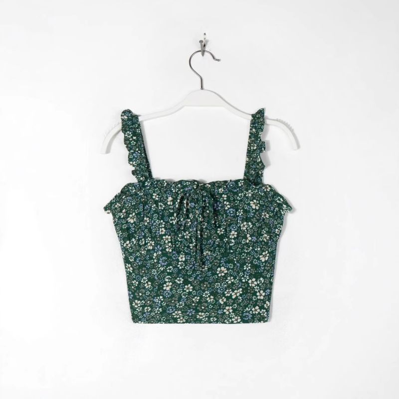 Dark Green Polyester Printed Lace-up Vest
