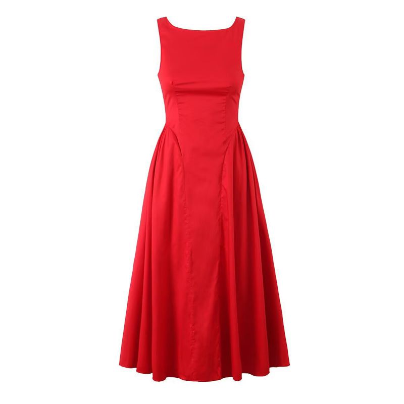 Vestido Largo Tipo Chaleco De Algodón Con Cuello Redondo Y Espalda Abierta