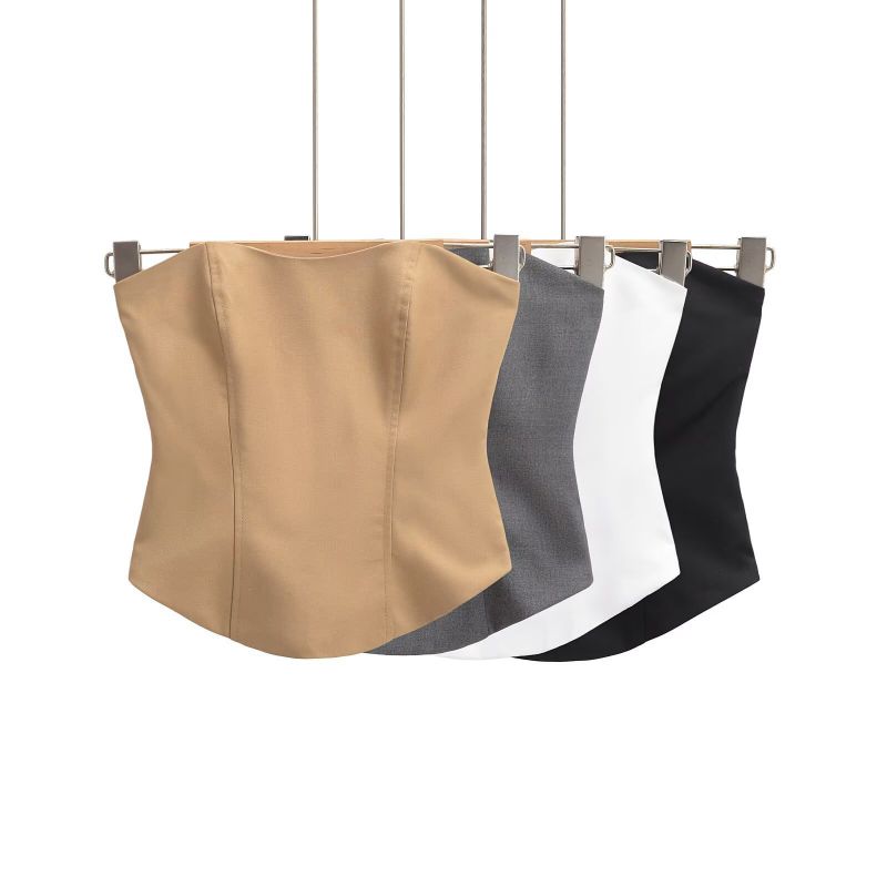 Black Polyester 3d Zipper Suspender Tube Top
