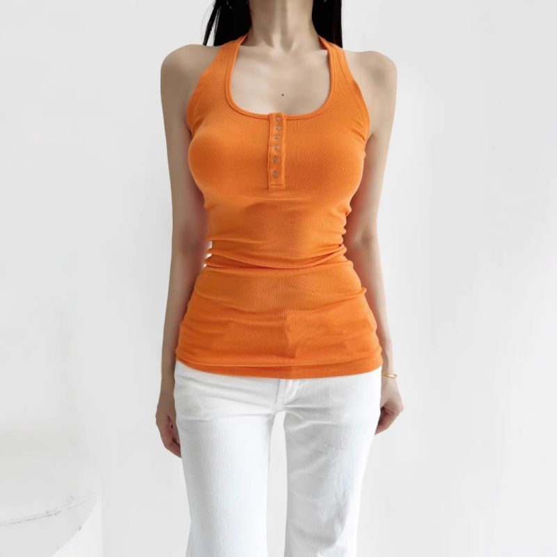 Brown Halter Neck Backless Sleeveless Vest