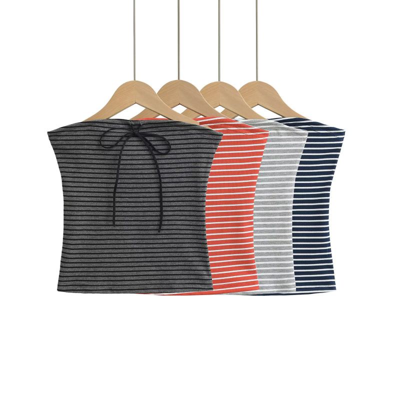 Light Gray Stripes Cotton Lace-up Striped Vest