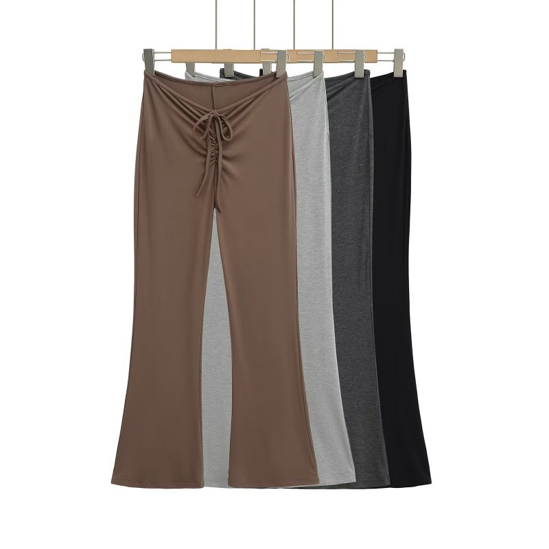 Black V Waist Tie Wide Leg Trousers