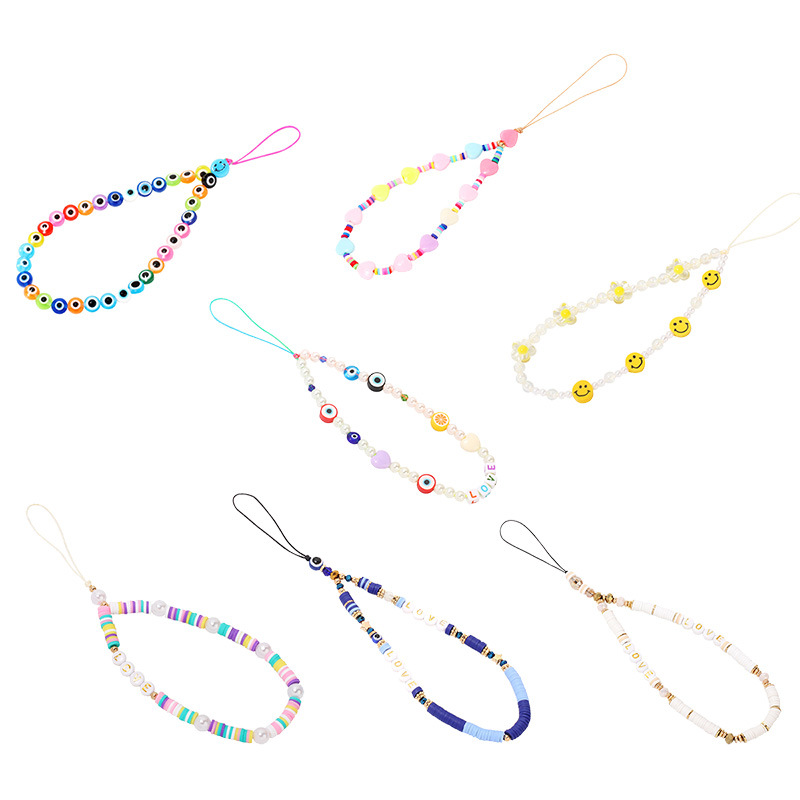 Mobile Phone Chain 12# Resin Eyes Soft Ceramic Rice Beads Geometric Beaded Mobile Phone Chain