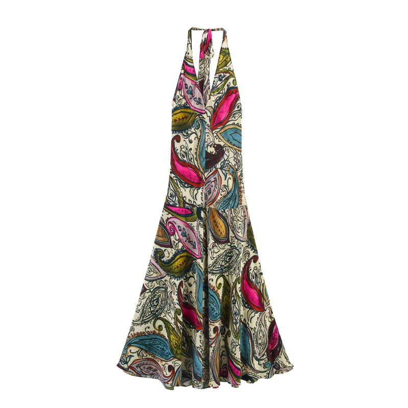 Vestido Largo Estampado Con Cuello Halter