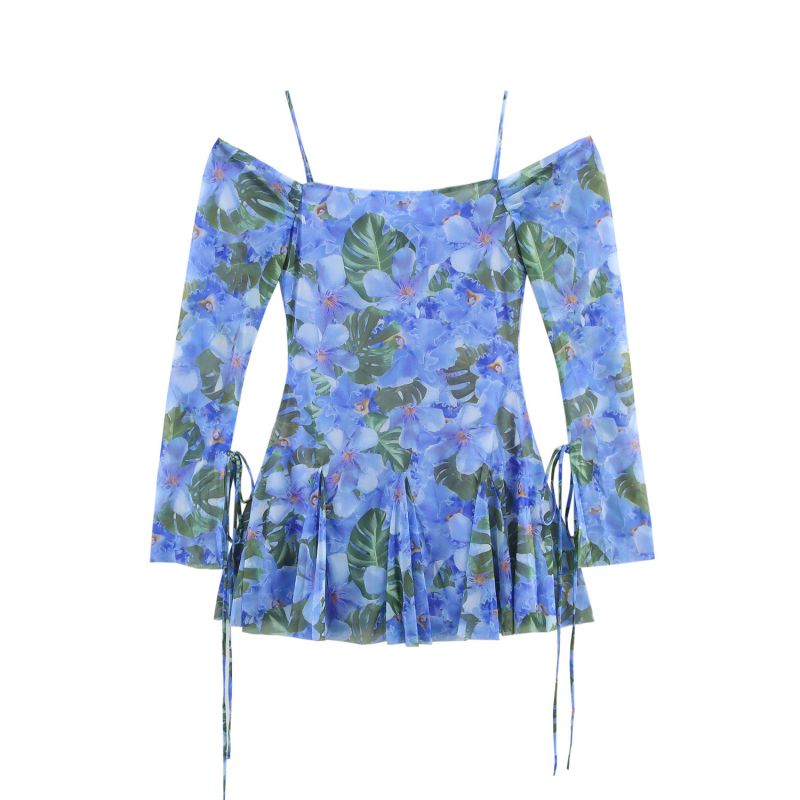 Minifalda De Tul Estampada Con Hombros Descubiertos