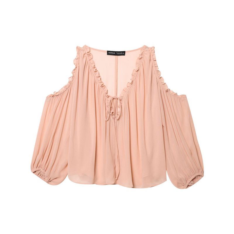 Vestido De Gasa Con Hombros Descubiertos Y Lazo