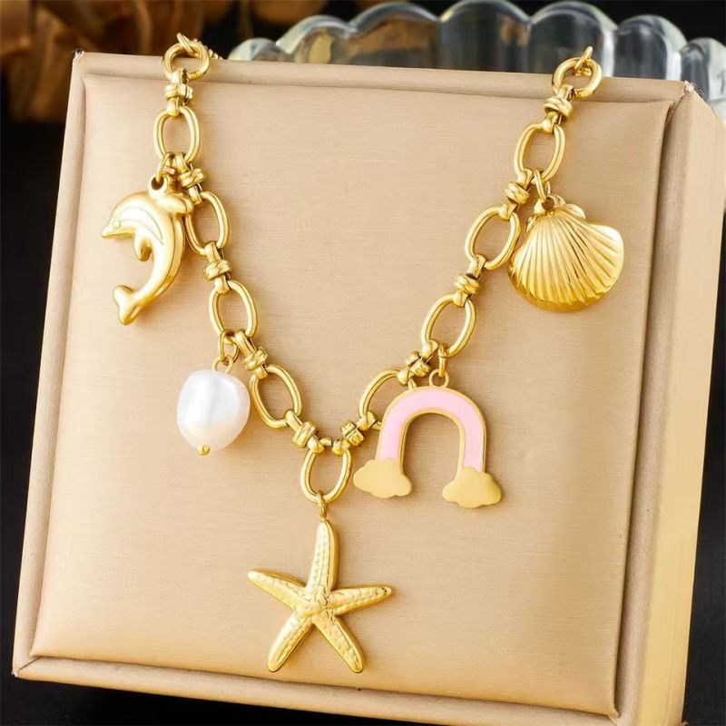 Gold Titanium Steel Starfish Necklace