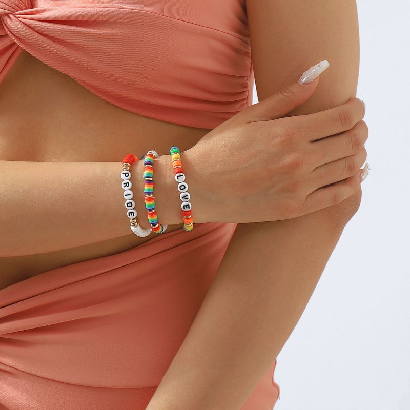 Love +pride Polymer Clay Letter Beaded Bracelet Set