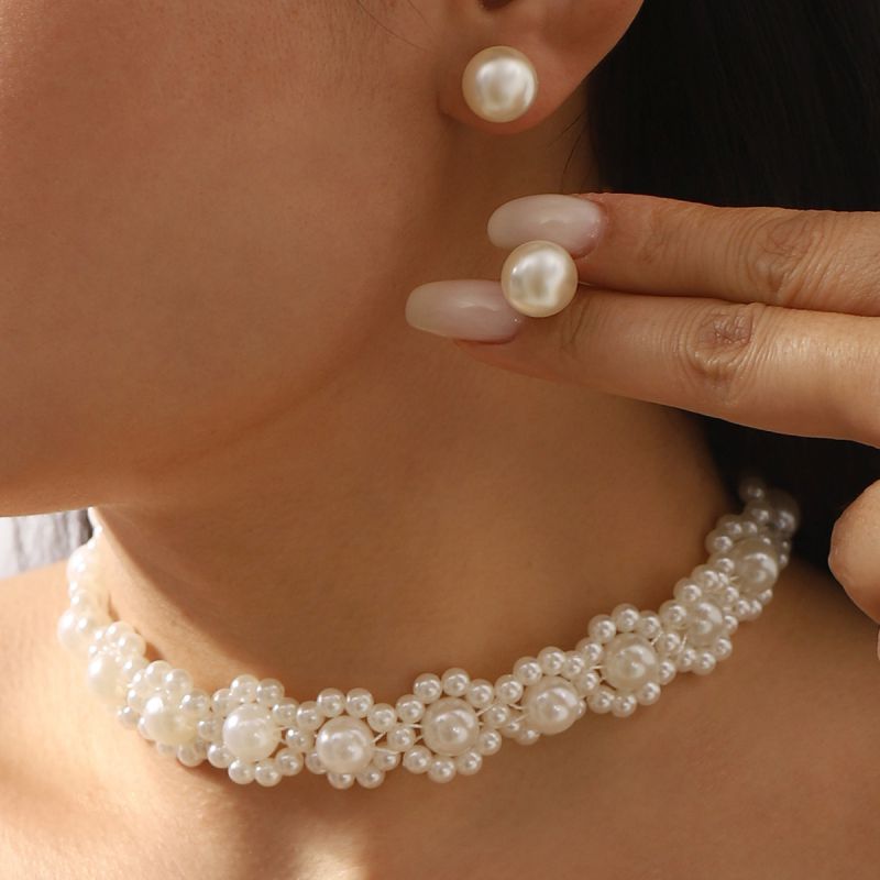Conjunto De Pendientes Tipo Gargantilla Con Cuentas Geométricas De Perlas