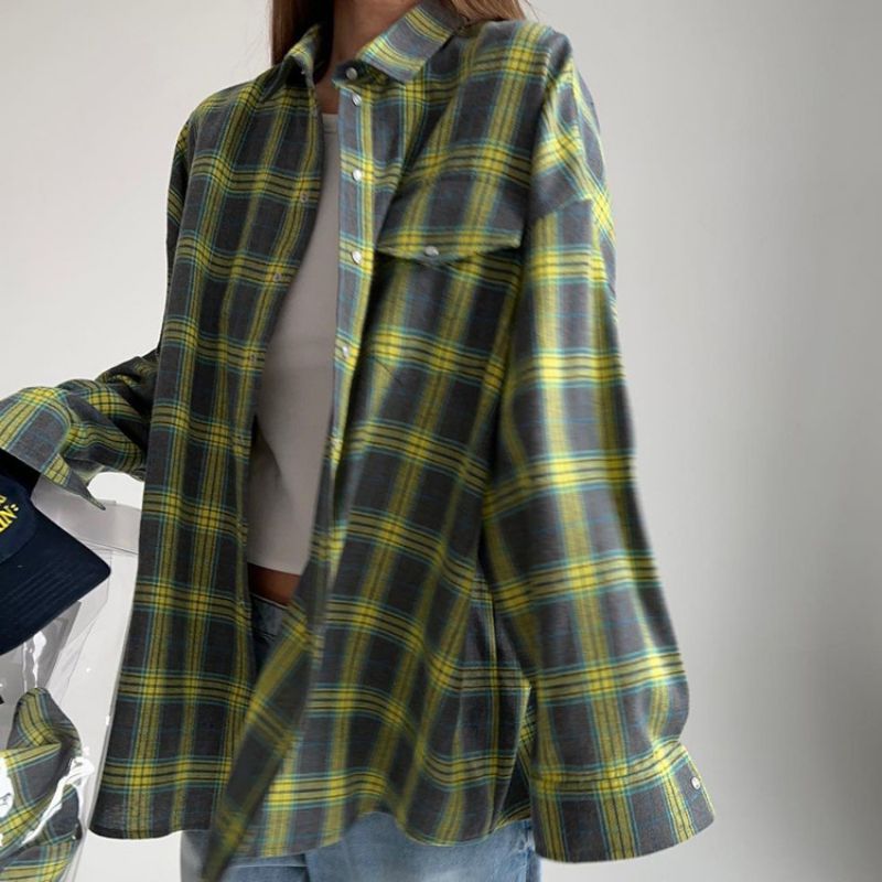 Camisa De Poliéster Con Solapa A Cuadros