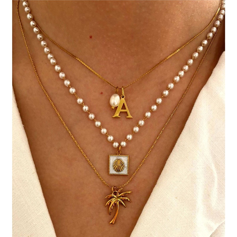 Letter Z Necklace Stainless Steel Pearl 26 Letter Necklace