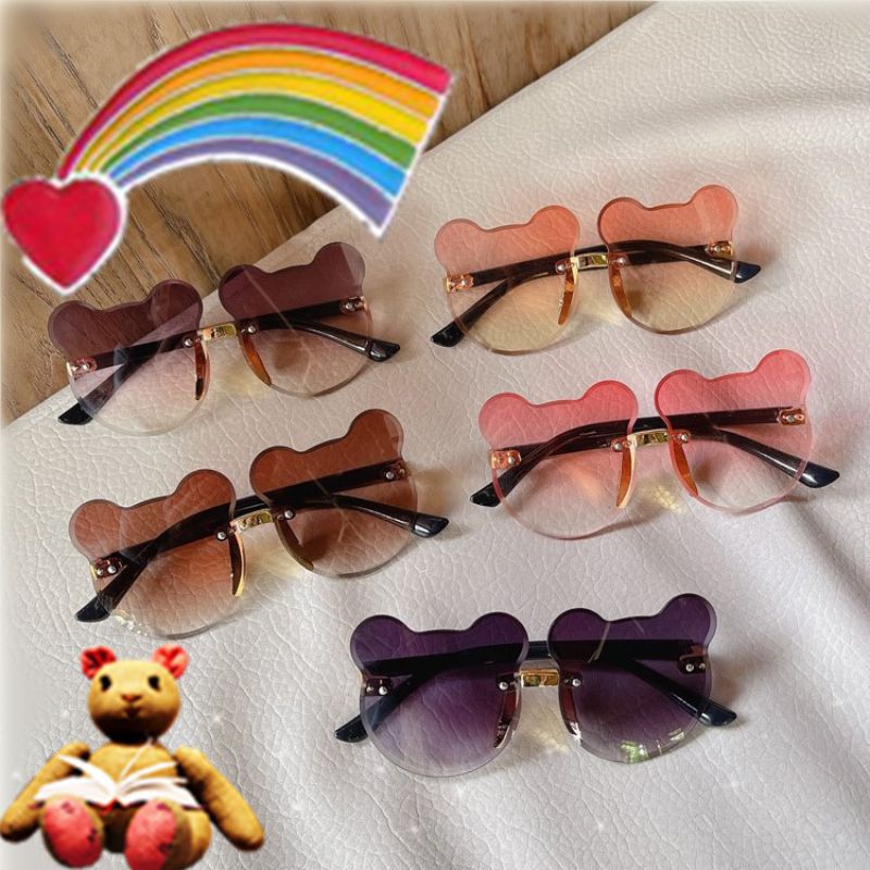 Ordinary Hot Stamping Style:pink On Top And Blue On Bottom Children's Cartoon Bear Sunglasses