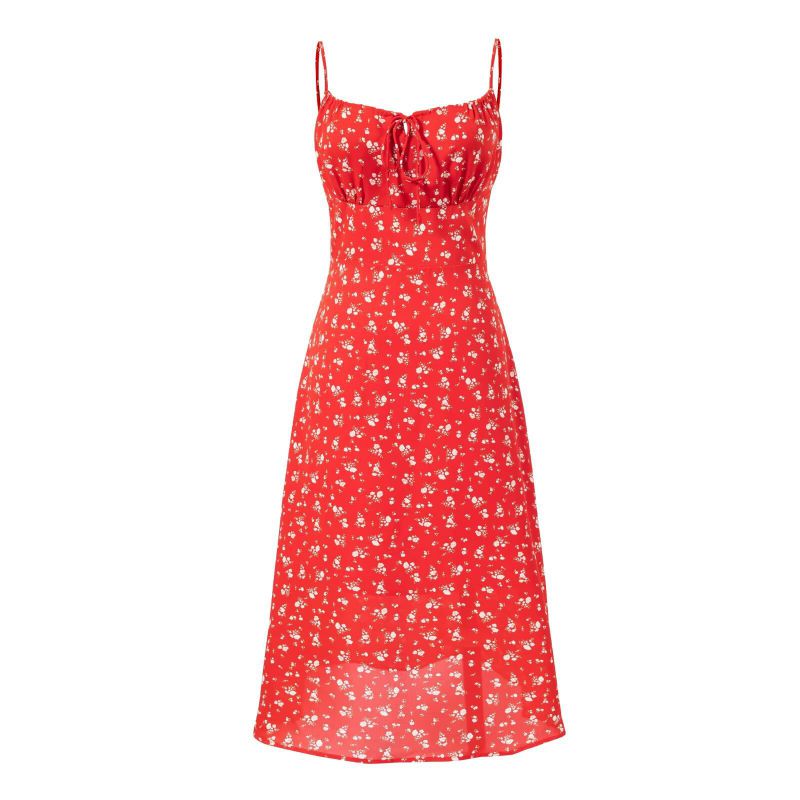 Vestido Largo De Poliéster Con Tirantes Estampado Y Cordones