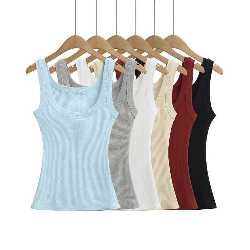 Blue Wide Shoulder Strap U Neck Vest